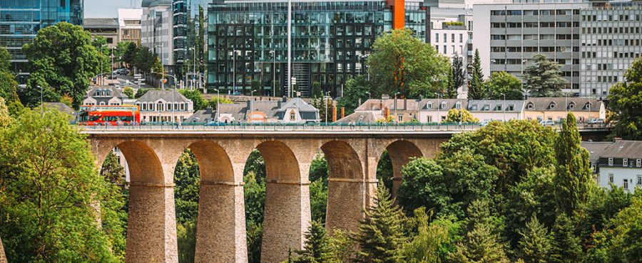 Luxembourg. Old Bridge Passerelle Bridge Or Luxembourg Viaduct In Luxembourg